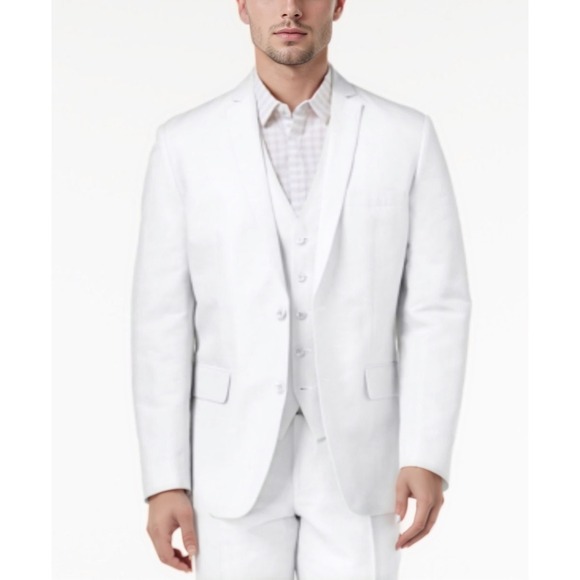 INC International Concepts Sport Coat Mens Large White Linen Blend Blazer Jacket - Picture 1 of 11